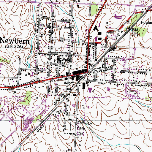 Topographic Map of Newbern Volunteer Fire Department, TN