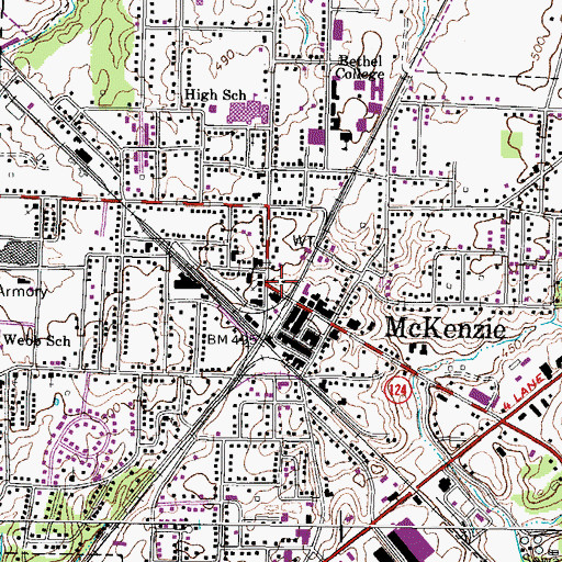Topographic Map of McKenzie Fire Department, TN
