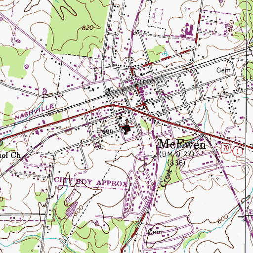 Topographic Map of Humphreys County Fire Department District 3 / City of McEwen Fire Department, TN