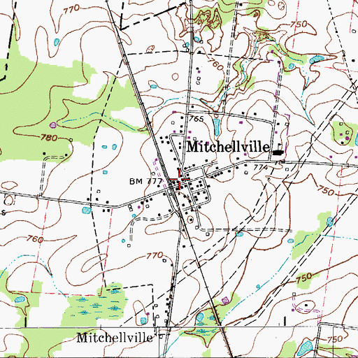 Topographic Map of Mitchellville Volunteer Fire Department, TN