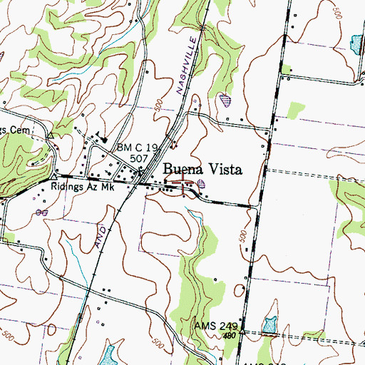 Topographic Map of Carroll County Rural Fire Department District 3 Buena Vista, TN