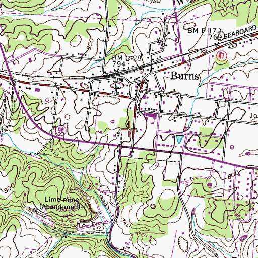 Topographic Map of Burns Fire Department, TN