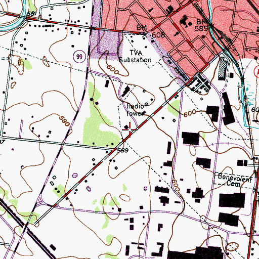 Topographic Map of Rutherford Volunteer Fire Department, TN
