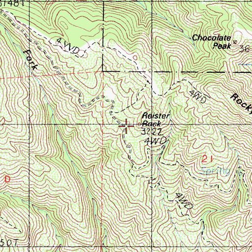 Topographic Map of Reister Rock, CA