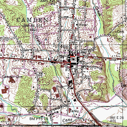Topographic Map of Camden Fire Department, TN