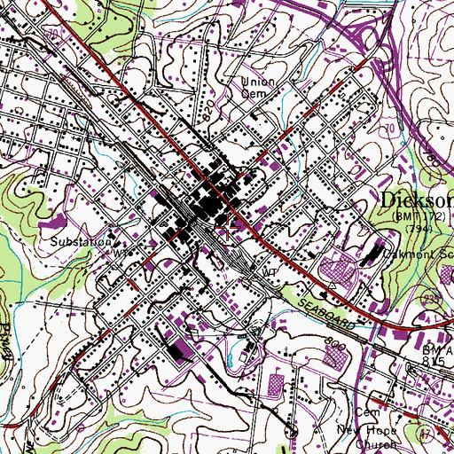 Topographic Map of Dickson Fire Department, TN
