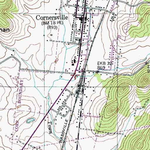 Topographic Map of Cornersville Fire Department, TN