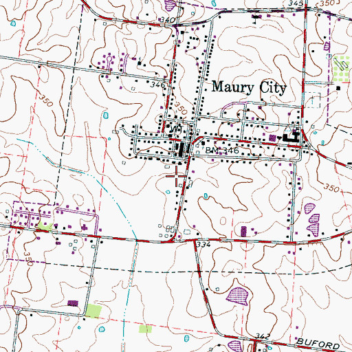 Topographic Map of Maury City Fire Department, TN