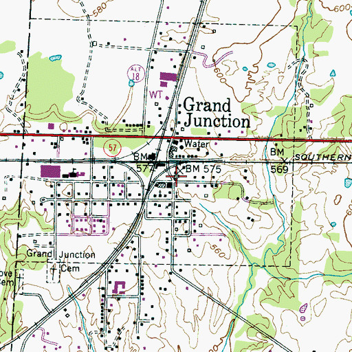 Topographic Map of Grand Junction Fire Department, TN