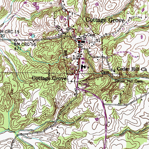 Topographic Map of Cottage Grove Volunteer Fire Department, TN