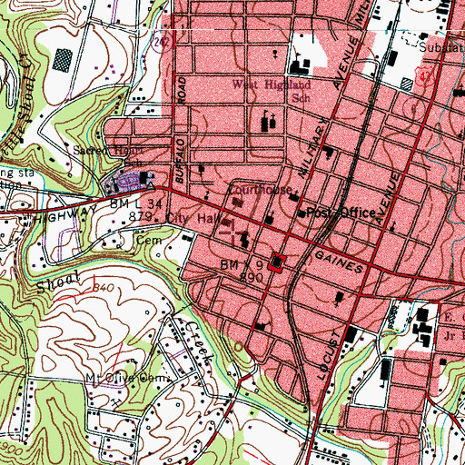 Topographic Map of Lawrenceburg Fire Department Station 1, TN