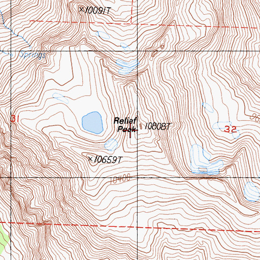 Topographic Map of Relief Peak, CA