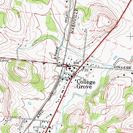 Topographic Map of College Grove Fire Department, TN