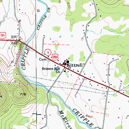 Topographic Map of Kittrell Volunteer Fire Department, TN