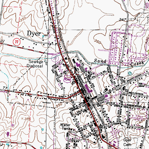 Topographic Map of Dyer Volunteer Fire Department, TN