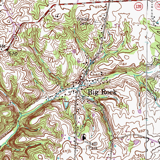 Topographic Map of Stewart County Volunteer Fire Service Station 1 Big Rock, TN