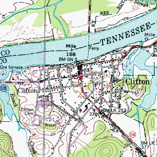 Topographic Map of Clifton Volunteer Fire Department, TN
