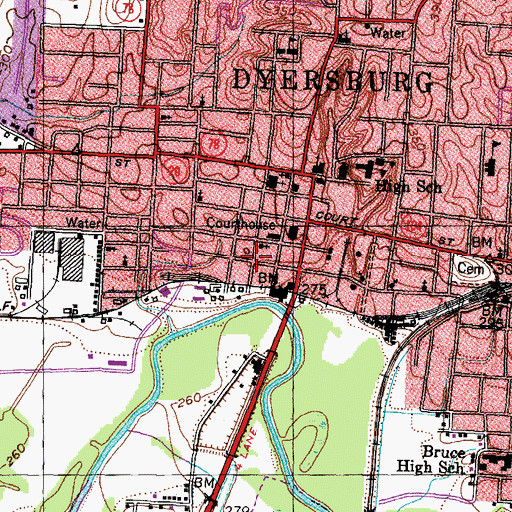 Topographic Map of Dyersburg Fire Department Station 1, TN