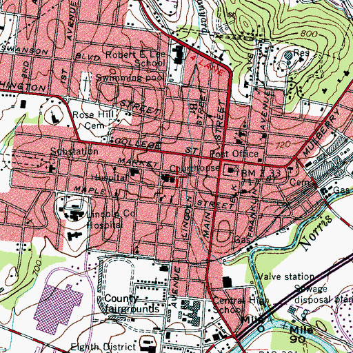 Topographic Map of Fayetteville Fire Department, TN