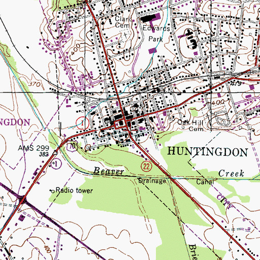 Topographic Map of Huntingdon Fire Department Station 1, TN