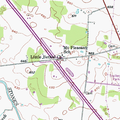 Topographic Map of Southeast Rutherford Volunteer Fire Department, TN