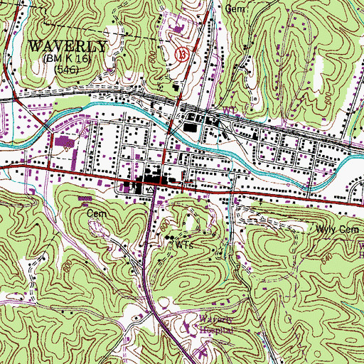 Topographic Map of Waverly Fire Department, TN