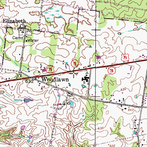 Topographic Map of Woodlawn Volunteer Fire Service Station 19, TN