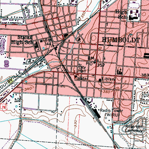 Topographic Map of Humboldt Fire Department Station 1, TN