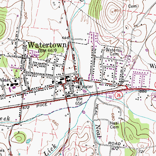 Topographic Map of Watertown Volunteer Fire Department, TN