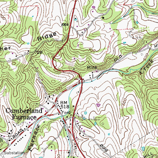 Topographic Map of Cumberland Furnace Volunteer Fire Department, TN