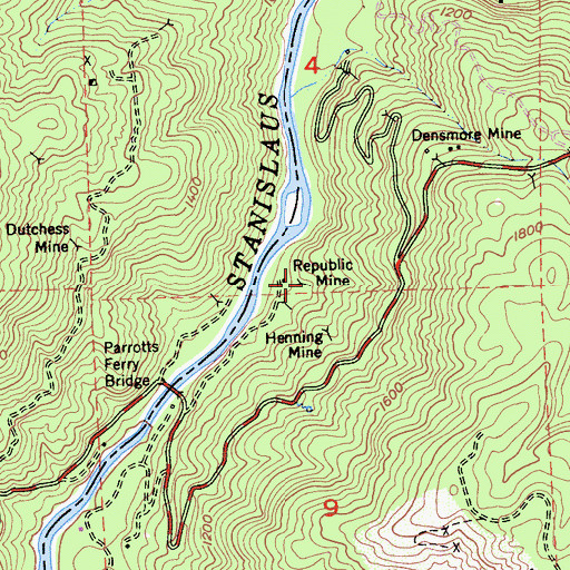 Topographic Map of Republic Mine, CA
