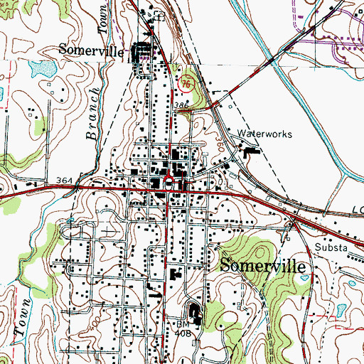 Topographic Map of Fayette County Fire Department District 15 Station 2, TN