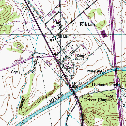 Topographic Map of Elkton Fire Department, TN