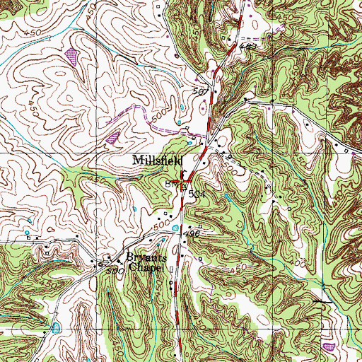 Topographic Map of Millsfield Volunteer Fire Department, TN