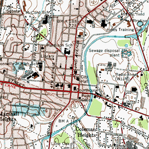 Topographic Map of Lewisburg Fire Department, TN