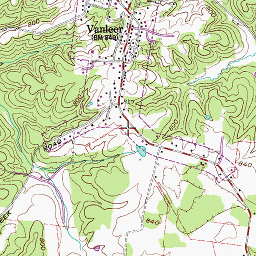Topographic Map of Vanleer Volunteer Fire Department, TN