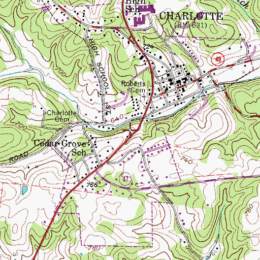 Topographic Map of City of Charlotte Volunteer Fire Department, TN