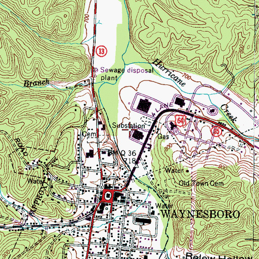 Topographic Map of Waynesboro City Fire Department, TN