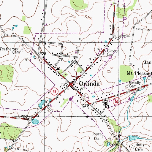 Topographic Map of Orlinda Volunteer Fire Department Station 1 Headquarters, TN