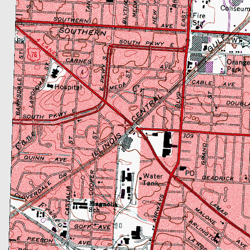 Topographic Map of City of Memphis Division of Fire Station 16, TN