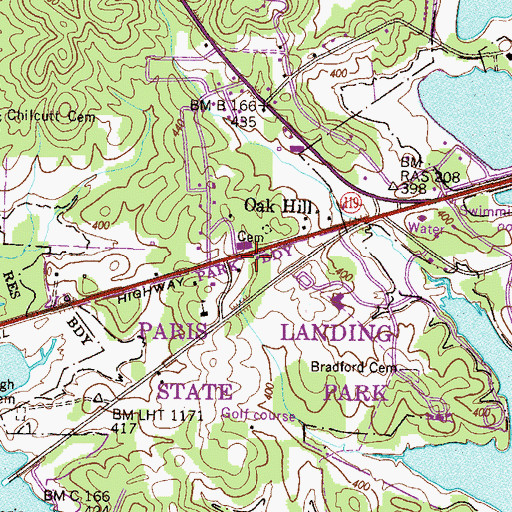 Topographic Map of Paris Landing Fire Department Station 1, TN