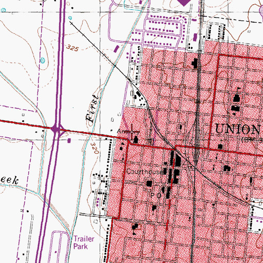 Topographic Map of Union City Fire Department Station 1, TN