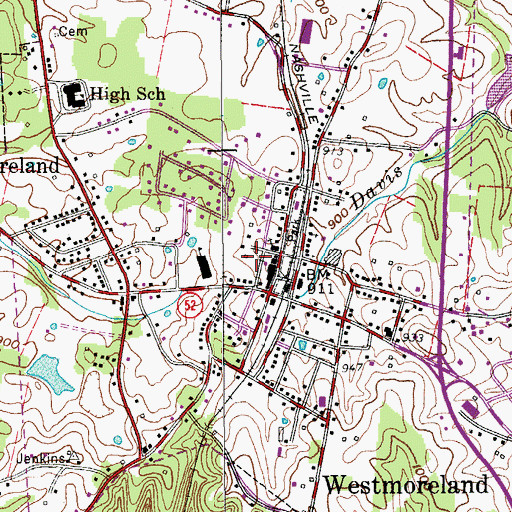 Topographic Map of Westmoreland Civil Defense and Volunteer Fire Department, TN