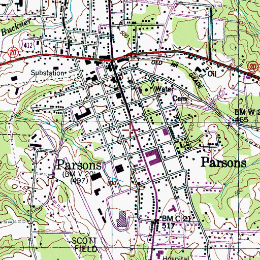 Topographic Map of City of Parsons Fire Department, TN