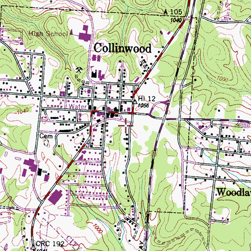 Topographic Map of Collinwood Volunteer Fire Department, TN