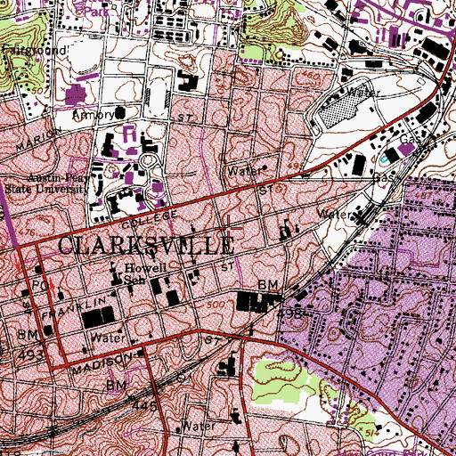 Topographic Map of Clarksville Fire Rescue Station 1, TN