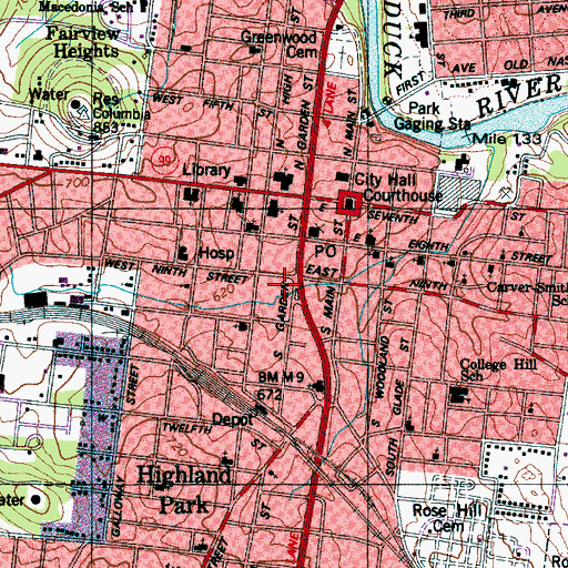 Topographic Map of Columbia Fire Department, TN
