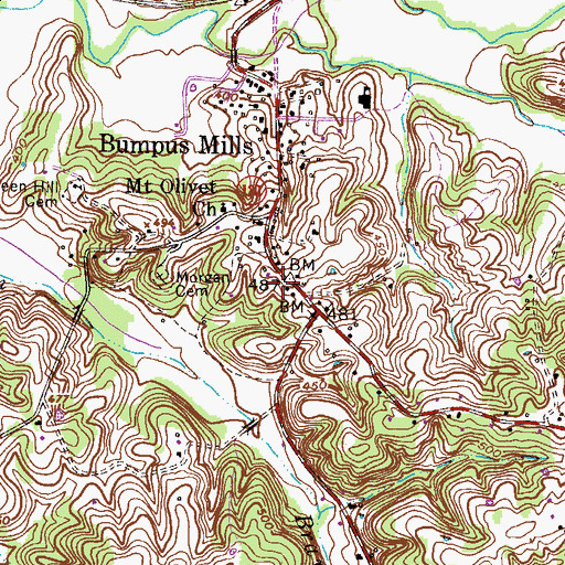 Topographic Map of Stewart County Volunteer Fire Service Station 7 Bumpus Mills, TN