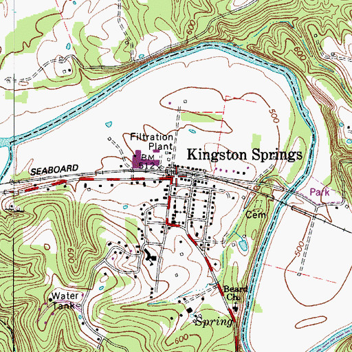Topographic Map of Kingston Springs Fire Department Station 1, TN