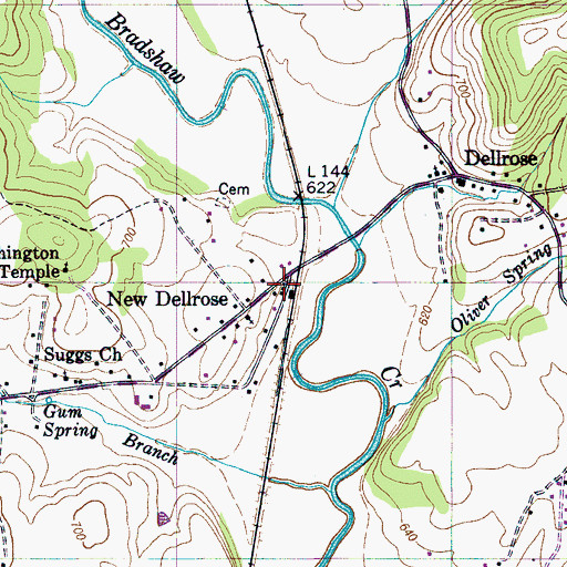 Topographic Map of Dellrose Volunteer Fire Rescue, TN